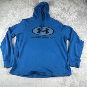Under Armour UA Rival Terry Novelty Hoodie Mens Large Blue Streetwear Y2K Skate